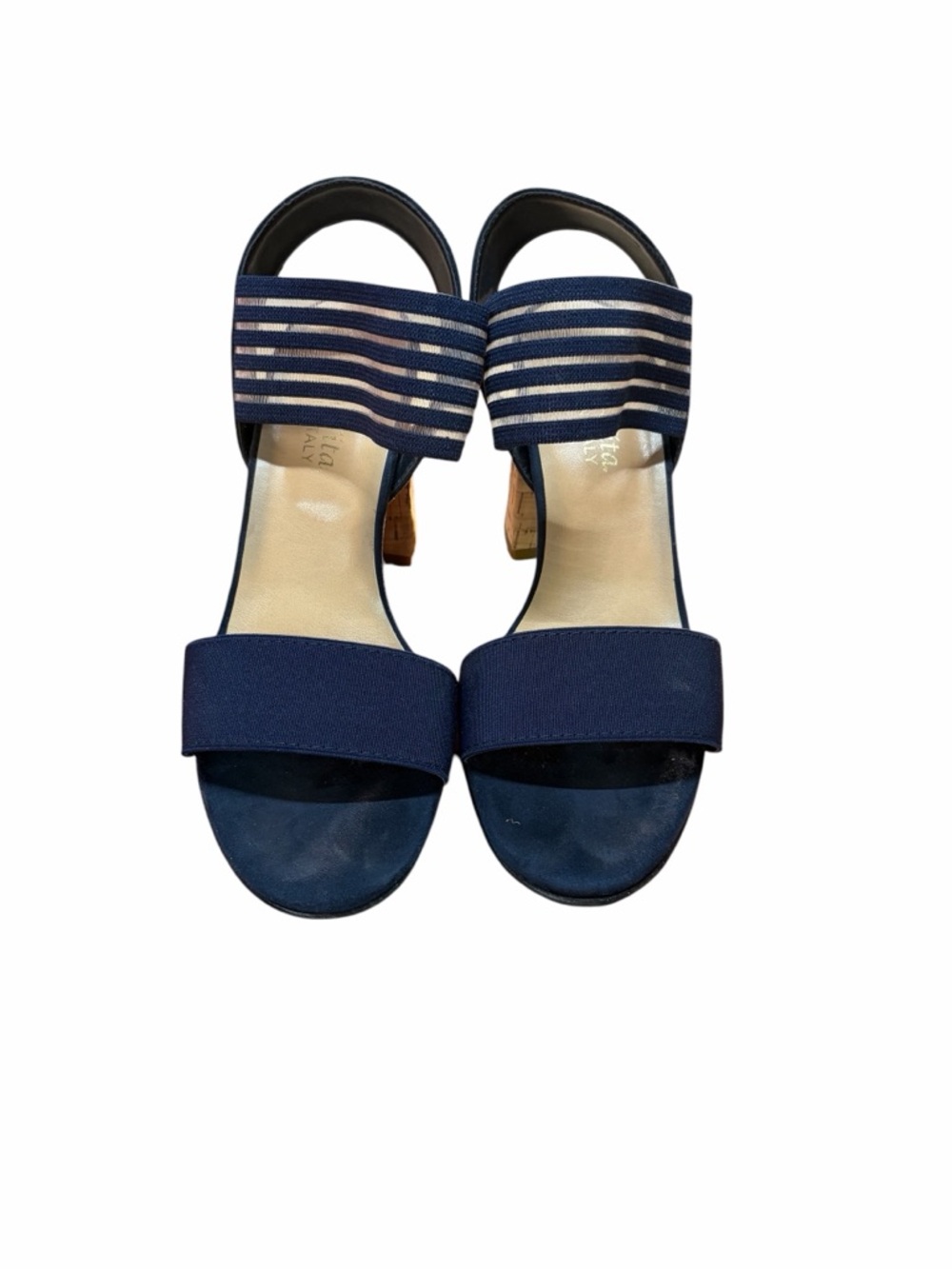 Bella Vita Navy Strappy Block Heel Sandals Elastic Ankle Strap Women’s Size 9